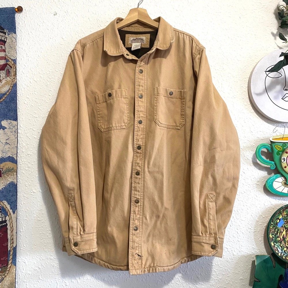 Vtg LL Bean Katahdin Iron Works Men‎ L Tall Tan Jacket Fleece Lined Work 298149